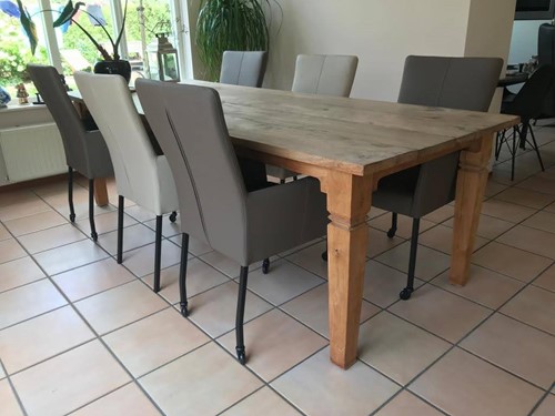 Set van 6 leren eetkamerstoelen met en zonder wieltjes - bruin leer