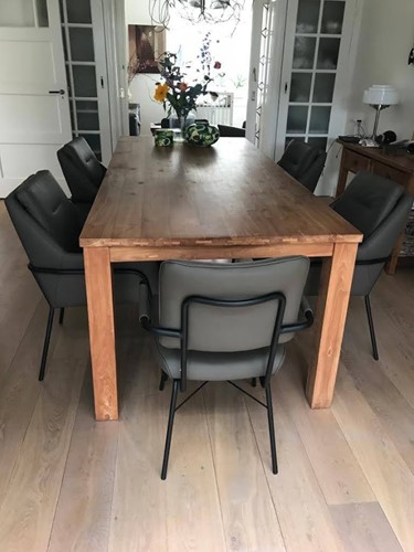 Set van 6 leren eetkamerstoelen - 2 verschillende modellen - bruin leer