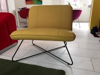 Leren fauteuil zonder armleuning met kruisframe - geel leer-2