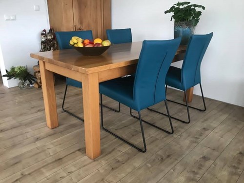 Set van 4 leren eetkamerstoelen - met designpoot - blauw leer