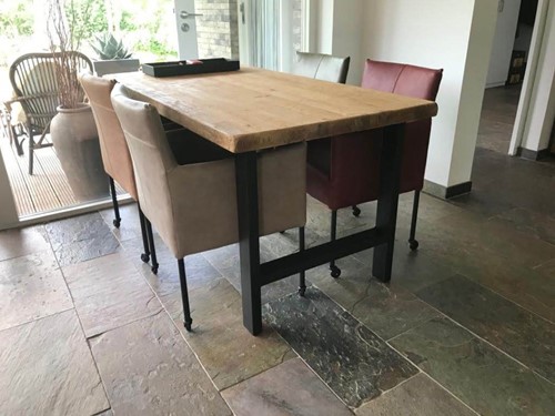 Set van 4 leren kuip eetkamerstoelen - met wieltjes - verschillende kleuren leer