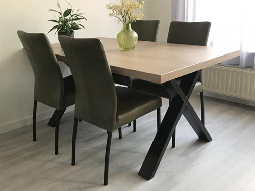 Set van 4 leren eetkamerstoelen - groen leer