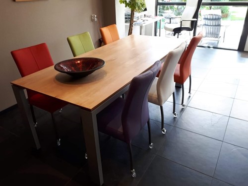 Set van 6 leren eetkamerstoelen - met wieltjes - diverse kleuren leer