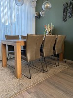 Set van 6 leren eetkamerstoelen - met designpoot - groen leer