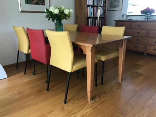 Set van 6 leren eetkamerstoelen - 2 verschillende modellen - diverse kleuren leer
