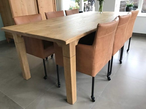 Set van 6 leren kuip eetkamerstoelen - met wieltjes - cognac kleur leer