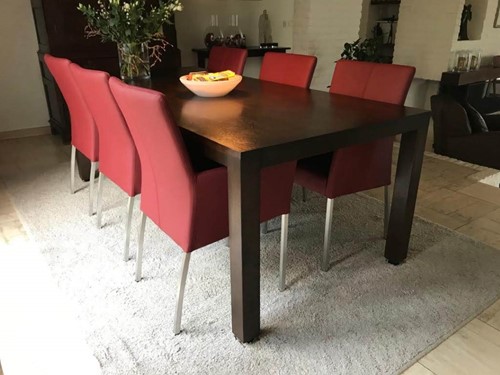 Set van 6 leren eetkamerstoelen - rood leer