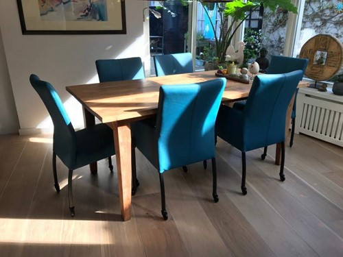 Set van 6 leren eetkamerstoelen - blauw leer