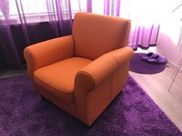 Leren fauteuil met houten poten - oranje leer-2