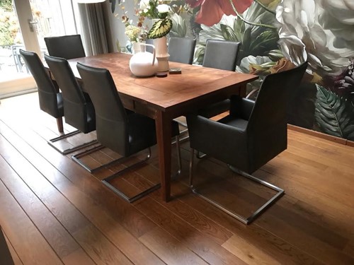 Set van 8 leren eetkamerstoelen met sledepoot - zwart leer