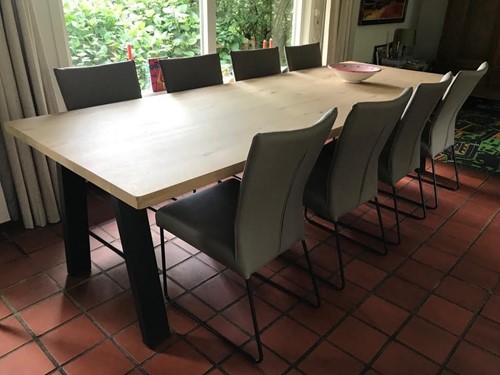 Set van 8 leren eetkamerstoelen - met designpoot - bruin leer