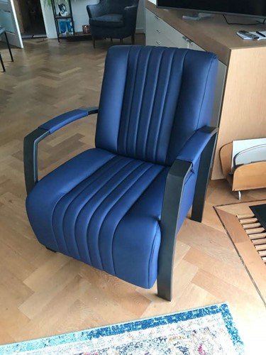 Leren fauteuil met stalen frame - blauw leer