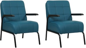 Blauwe leren industriële retro fauteuil - Toledo Leer Turquoise (blauw leer)