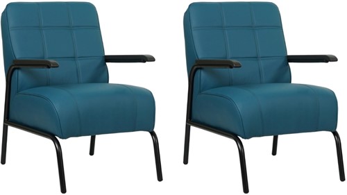 Leren retro fauteuil Ahead - set van 2 fauteuils - Toledo Turquoise (blauw)