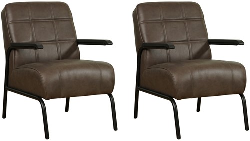 Leren retro fauteuil Ahead - set van 2 fauteuils - Vintage Elephant (donkerbruin)