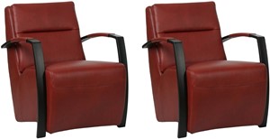 Set van 2 Rode leren industriële stalen fauteuils Arrival - Granada leer Rouge (rood leer)