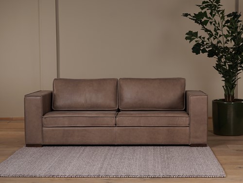 Leren bank Fine, 3-zitsbank - Vintage Leer Taupe - Hout, Bruin - (224x100cm)