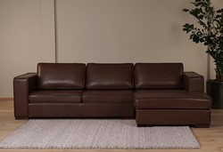 Leren bank Fine Special, 2.5-zitsbank - Longchair rechts (284x100cm) - Elegance Brown (bruin) - Poot hout, Bruin