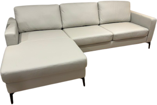 Leren bank Match, 2-zitsbank + Longchair (229x90cm) - 2-zits arm links + Longchair arm rechts - Vintage Taupe (taupe/bruin) - Poot staal, Zwart