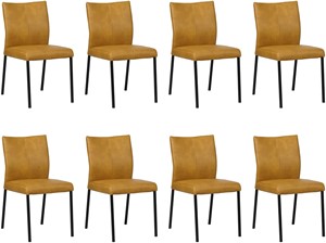 Set van 8 Cognac leren moderne eetkamerstoelen Basic - poot vierkant zwart - Granada leer Amber (cognac leer)