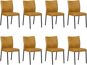 Set van 8 Cognac leren moderne eetkamerstoelen Basic - poot vierkant zwart - Granada leer Amber (cognac leer)