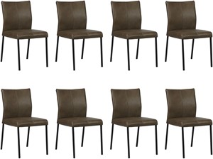 Set van 8 Grijze leren moderne eetkamerstoelen Basic - poot vierkant zwart - Granada leer Ash (grijs leer)