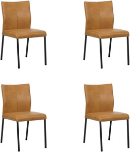 Set van 4 Cognac leren moderne eetkamerstoelen Basic - poot vierkant zwart - Granada leer Sahara (cognac leer)