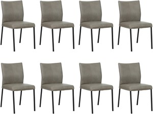 Grijze leren moderne eetkamerstoel Basic - poot vierkant zwart - Granada leer Steel (grijs leer)
