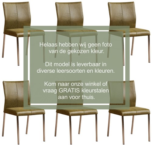 Leren eetkamerstoel Basic - set van 6 stoelen - Kenia Leer Walnut - Kleur poot, zwart