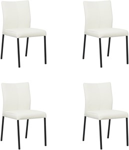 Set van 4 Gebroken witte leren moderne eetkamerstoelen Basic - poot vierkant zwart - Toledo Leer Bianco (gebroken wit leer)