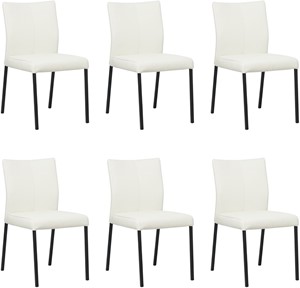 Set van 6 Gebroken witte leren moderne eetkamerstoelen Basic - poot vierkant zwart - Toledo Leer Bianco (gebroken wit leer)