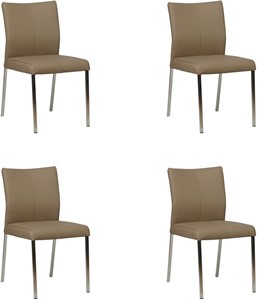 Set van 4 Taupe leren moderne eetkamerstoelen Basic - poot vierkant rvs - Toledo Leer Mocca (taupe leer)