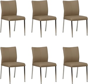 Set van 6 Taupe leren moderne eetkamerstoelen Basic - poot vierkant rvs - Toledo Leer Mocca (taupe leer)