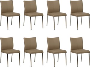 Set van 8 Taupe leren moderne eetkamerstoelen Basic - poot vierkant rvs - Toledo Leer Mocca (taupe leer)