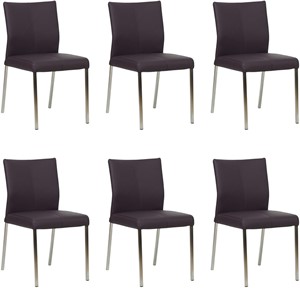 Set van 6 Donkerpaarse leren moderne eetkamerstoelen Basic - poot vierkant rvs - Toledo Leer Merlin (donkerpaars leer)