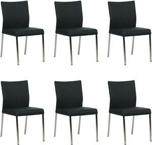 Set van 6 Zwarte leren moderne eetkamerstoelen Basic - poot vierkant rvs - Toledo Leer Nero (zwart leer)