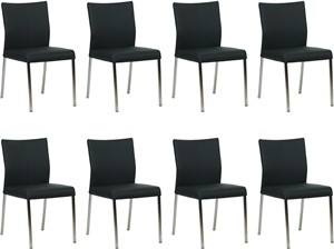 Set van 8 Zwarte leren moderne eetkamerstoelen Basic - poot vierkant rvs - Toledo Leer Nero (zwart leer)