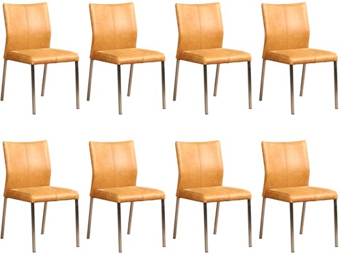 Leren eetkamerstoel Basic - set van 8 stoelen - Vintage Leer Cognac - Kleur poot, RVS