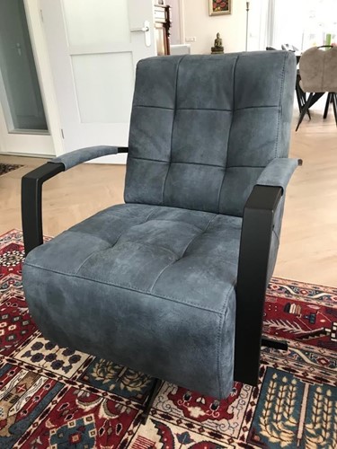 Leren draaifauteuil met stalen frame en stervoet - blauw leer