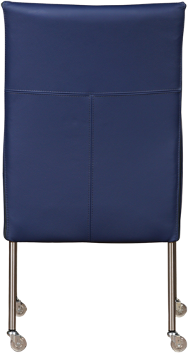 Leren eetkamerstoel Spark - met wieltjes en armleuning - Toledo Leer Kobalt - Poot - RVS - Skate wiel transparant-3