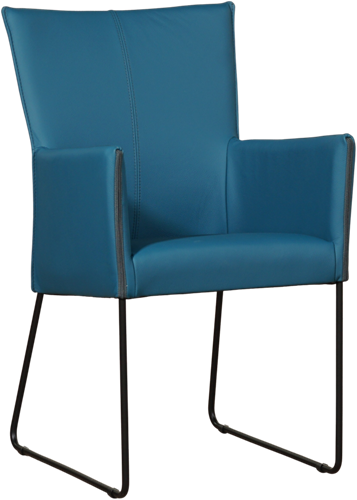Leren eetkamerstoel Mate - met armleuning en design U-poot - Toledo Leer Turquoise