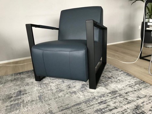 Leren fauteuil met stalen frame - blauw leer