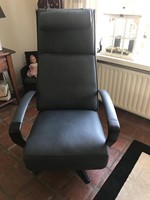 Leren relaxfauteuil met stalen frame - met extra nekkussen - blauw leer
