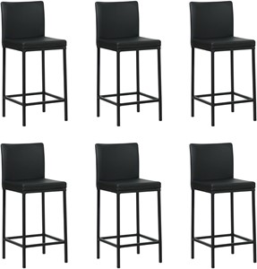 Set van 6 Zwarte leren moderne barkrukken Break - poot vierkant zwart - Hermes Leer Nero (zwart leer)