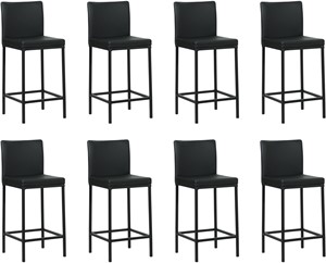 Set van 8 Zwarte leren moderne barkrukken Break - poot vierkant zwart - Hermes Leer Nero (zwart leer)