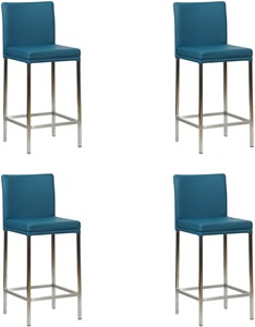 Set van 4 Blauwe leren moderne barkrukken Break - poot vierkant rvs - Toledo Leer Turquoise (blauw leer)