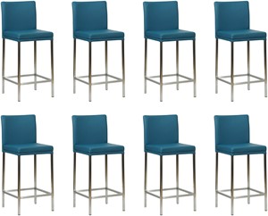 Set van 8 Blauwe leren moderne barkrukken Break - poot vierkant rvs - Toledo Leer Turquoise (blauw leer)