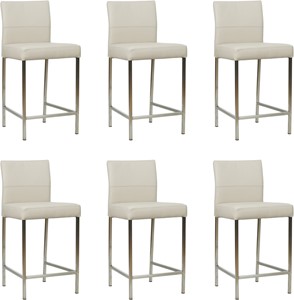 Set van 6 Crème leren moderne barkrukken Bright - poot vierkant rvs - Toledo leer Misty (crème leer)