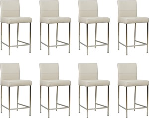 Set van 8 Crème leren moderne barkrukken Bright - poot vierkant rvs - Toledo leer Misty (crème leer)