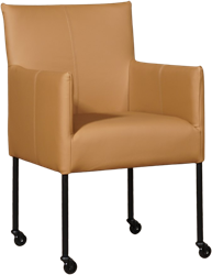 Leren eetkamerstoel Desire - met wieltjes en armleuning - Toledo Leer Camel - Poot - Zwart - Skate wiel zwart